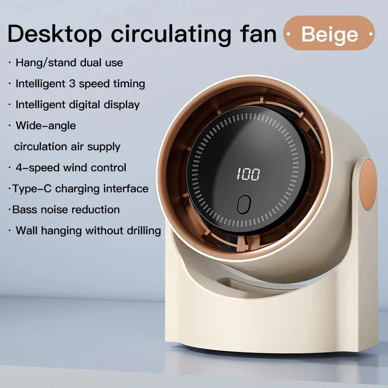 Mini Desktop Circulating Fan – 4 Speed USB Rechargeable Cooling Fan